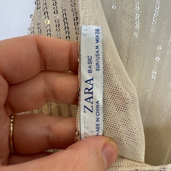 Zara semi sheer Cream Sequin cocktail Dress size medium - Picture 8 of 9